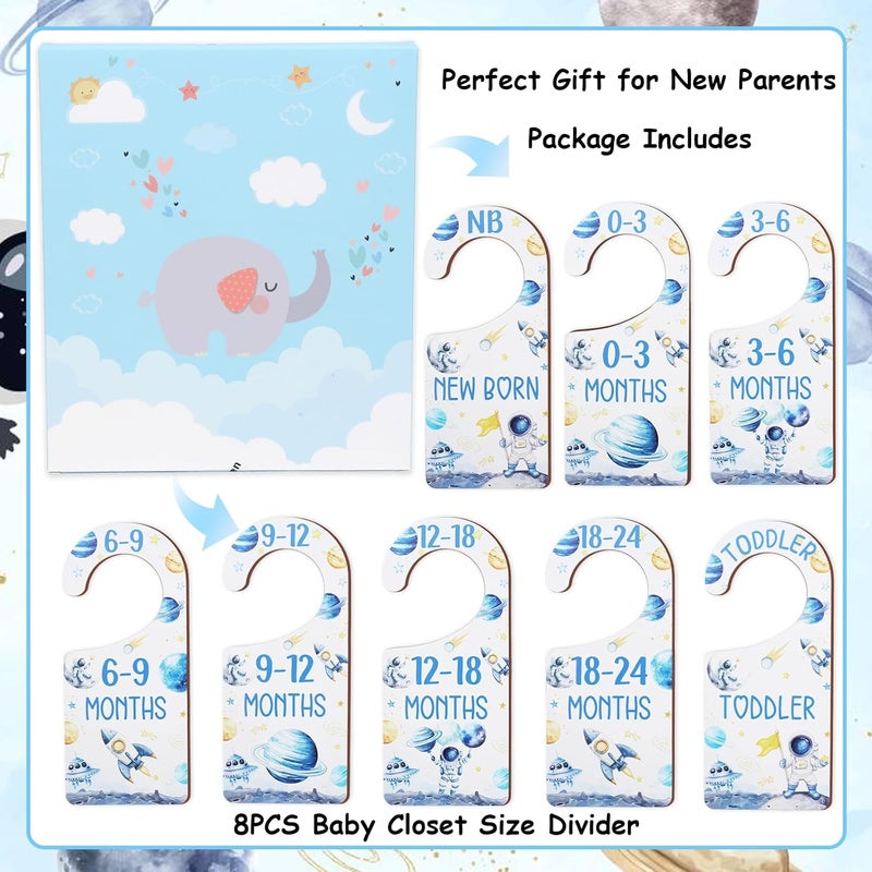 CORNER LACE Baby Closet Dividers 8PCS, Outer Space Themed Wooden Double-Sided Clothes Size Hanger Organizer from Newborn to Toddler for Nursery Decor Baby Shower Birthday Gift Blue - Image 5